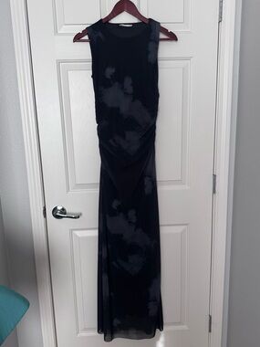 Sleeveless Black Maxi Dress with Subtle Tie-Dye Detail